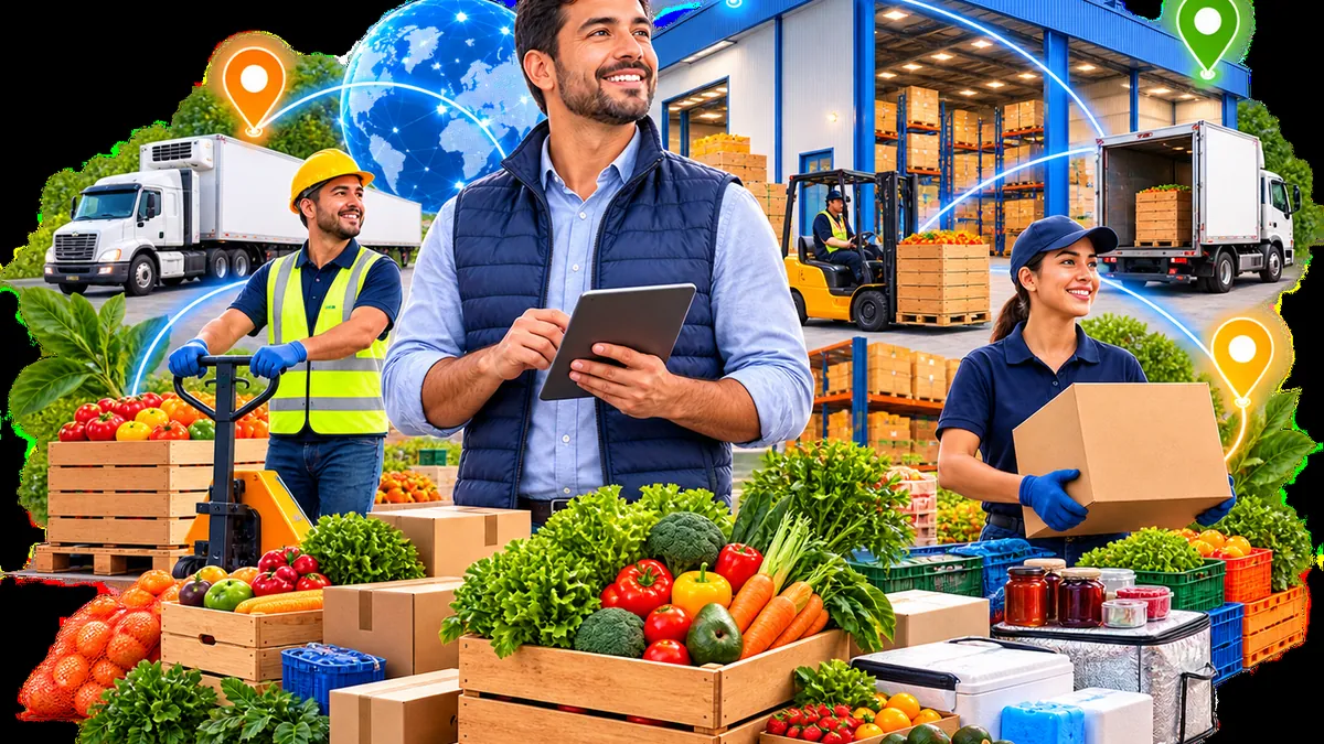 Centro de distribución con productos, logística y personal